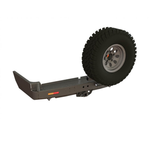 Бампер силовой задний STC Toyota Land Cruiser 105 с квадратом под фаркоп, кронштейном крепления запасного колеса справа и дублирующими фонарями