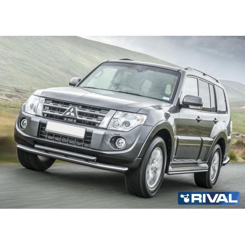 Защита переднего бампера d76+d57 RIVAL Mitsubishi Pajero IV 2011-2014-  R.4002.009