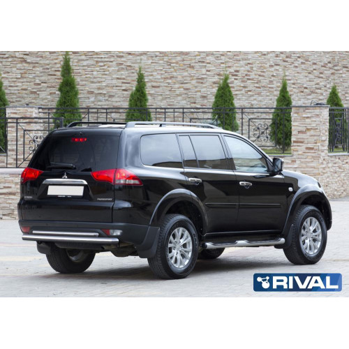 Защита заднего бампера d76+d42 RIVAL Mitsubishi Pajero Sport 2008-2013-2016 R.4007.009