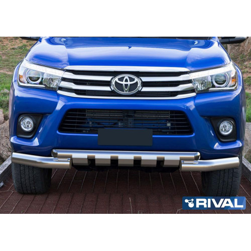 Защита переднего бампера d76+d57 с профильной защитой картера (кроме Exclusive) RIVAL Toyota Hilux 2015-  R.5716.003