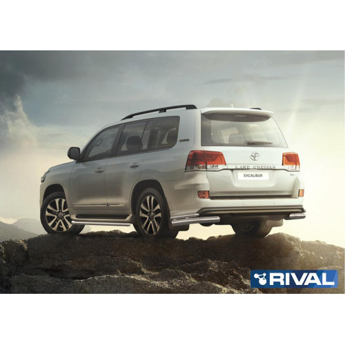 Защита заднего бампера d76+d42 уголки RIVAL Toyota Land Cruiser 200 Excalibur 2017-  R.5719.004