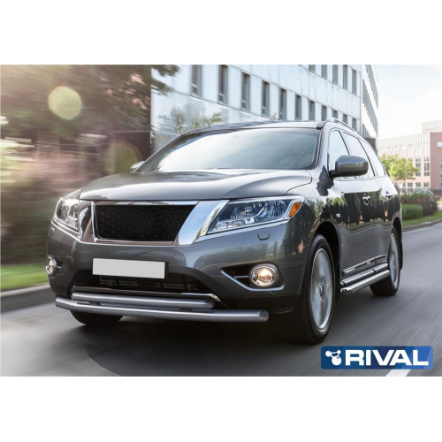 Защита переднего бампера d76+d57 RIVAL Nissan Pathfinder 2014-2016-2017  R.4121.002