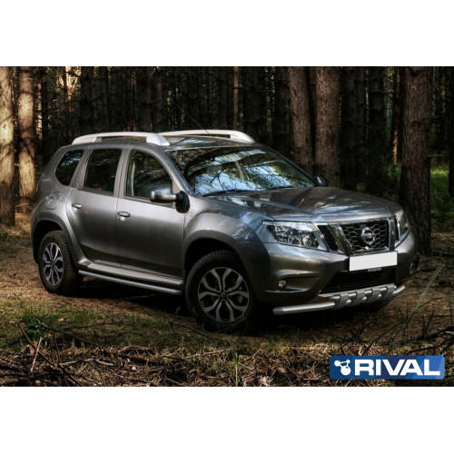 Защита переднего бампера d57+d42 с профильной защитой картера RIVAL Nissan Terrano 2014-  R.4119.001