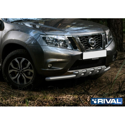 Защита переднего бампера d57+d42 с профильной защитой картера RIVAL Nissan Terrano 2014-  R.4119.001