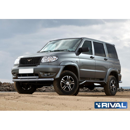 Защита переднего бампера d76+d57 RIVAL UAZ Patriot 2005-2014  R.6301.003