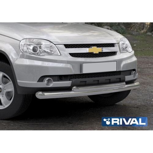 Защита переднего бампера d76+d57 RIVAL Chevrolet Niva 2009-  R.1004.002