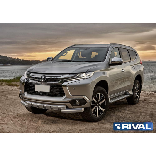 Защита переднего бампера d76+d57 с профильной защитой картера RIVAL Mitsubishi Pajero Sport 2016-  R.4012.004