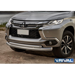 Защита переднего бампера d76+d57 RIVAL Mitsubishi Pajero Sport 2016-  R.4012.001