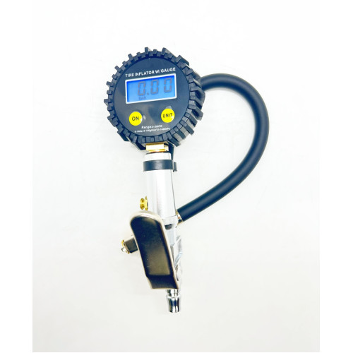 Пистолет для подкачки колёс с электронным манометром до 220PSI или 15bar с плоским курком и с кнопкой стравливания, ЕВРО разъем под шланг