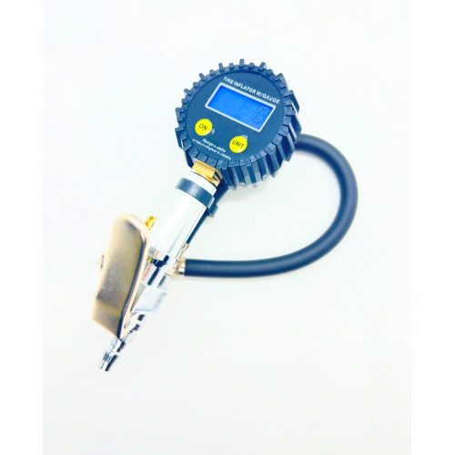 Пистолет для подкачки колёс с электронным манометром до 220PSI или 15bar с плоским курком и с кнопкой стравливания, ЕВРО разъем под шланг