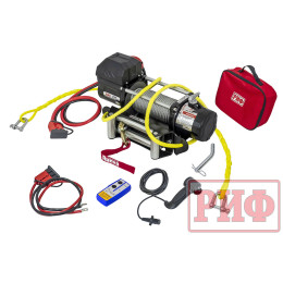 Лебёдка переносная РИФ 9000U c квадратом для фаркопа, стальной трос (облегченная)