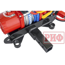 Лебёдка переносная РИФ 9.5XS c квадратом для фаркопа и проводами в сборе, короткий барабан, синтетический трос (облегченная)