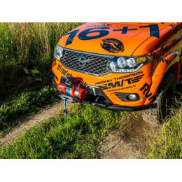 Лебёдка переносная РИФ 9.5XS c квадратом для фаркопа и проводами в сборе, короткий барабан, синтетический трос (облегченная)