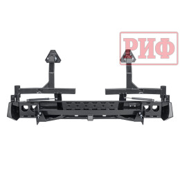 Бампер РИФ силовой задний Isuzu D-MAX (2012-2020) с квадратом под фаркоп, 2-мя калитками, фонарями, подсветкой номера, стандарт