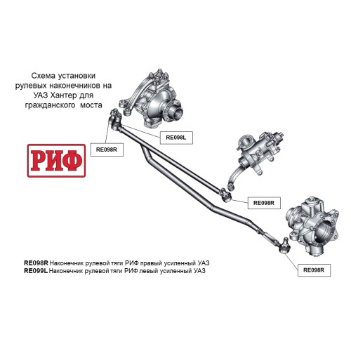 Наконечник рулевой тяги РИФ правый усиленный УАЗ 