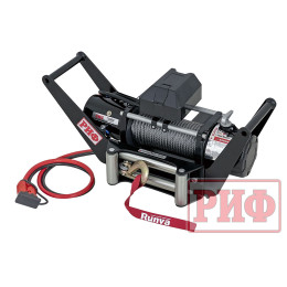 Лебёдка переносная РИФ 12000 c площадкой в квадрат для фаркопа и проводами (в сборе), стальной трос