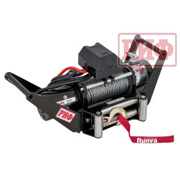 Лебёдка переносная РИФ 12000 c площадкой в квадрат для фаркопа и проводами (в сборе), стальной трос