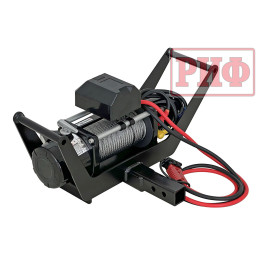 Лебёдка переносная РИФ 12000 c площадкой в квадрат для фаркопа и проводами (в сборе), стальной трос