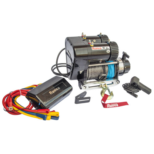 Лебёдка автомобильная электрическая 12V Runva 10000 lbs 4500 кг двухмоторная (синтетический трос) 