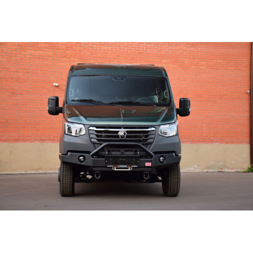 Бампер РИФ силовой передний для ГАЗ Соболь NN под штатные фары, с центральной защитной дугой, стандарт