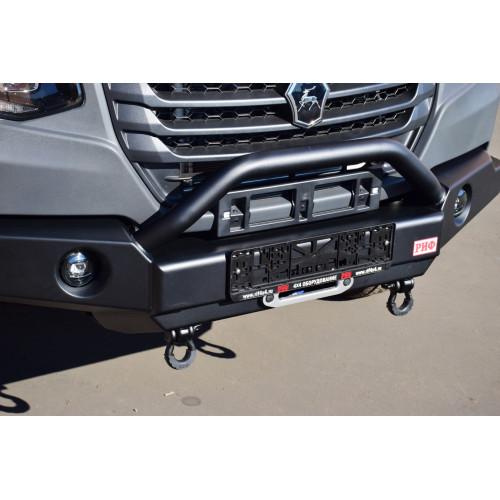 Бампер РИФ силовой передний для ГАЗ Соболь NN под штатные фары, с центральной защитной дугой, стандарт