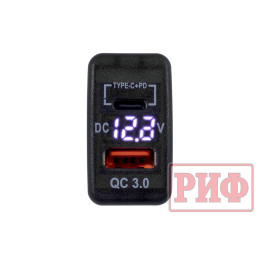 Розетка USB Type C, QC 3.0 с вольтметром для Toyota 40x20