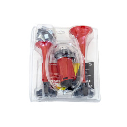 Сигнал звуковой (электрический) 12V , 2-рожка, красный , 194 мм