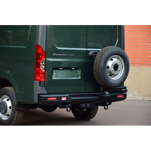 Бампер РИФ силовой задний для ГАЗ Соболь NN с фонарями, калиткой, возможностью установки фаркопа, стандарт