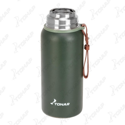 Термос ТОНАР 900ML хаки (пробка-ситечко, крышка-кружка, ремешок)