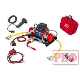 Лебёдка переносная РИФ 9.5XSR c облегчённой площадкой и проводами в сборе, короткий барабан, синтетический трос