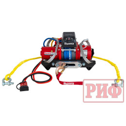 Лебёдка переносная РИФ 9.5XSR c облегчённой площадкой и проводами в сборе, короткий барабан, синтетический трос