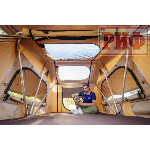 Палатка на крышу автомобиля РИФ Soft RT01-140, тент песочный, корпус черный, 240х140х130 см