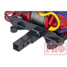 Лебёдка переносная РИФ 9.5XS c квадратом для фаркопа и проводами в сборе, короткий барабан, стальной трос (облегченная)