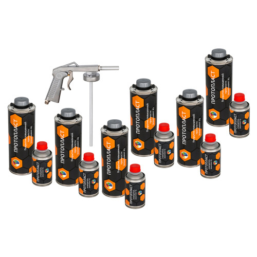 Покрытие защитное повышенной прочноcти колеруемое ПРОТОПЛАСТ, с отвердителем 6 л и пистолетом, (аналог RAPTOR U-POL)