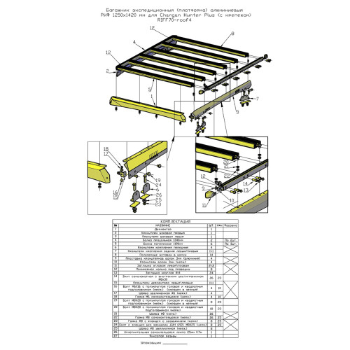 Багажник экспедиционный (платформа) алюминиевый РИФ 1250x1420 мм для Changan Hunter Plus (с крепежом)