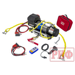 Лебёдка переносная РИФ 9000SR c квадратом для фаркопа и проводами в сборе, синтетический трос (облегченная)