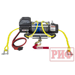 Лебёдка переносная РИФ 9000SR c квадратом для фаркопа и проводами в сборе, синтетический трос (облегченная)