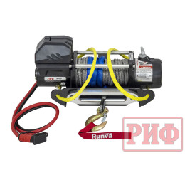 Лебёдка переносная РИФ 9000SR c квадратом для фаркопа и проводами в сборе, синтетический трос (облегченная)