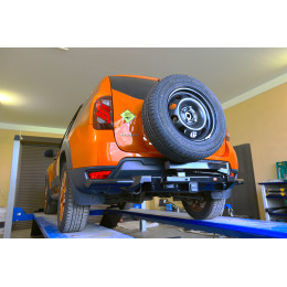 Бампер задний силовой/защита штатного бампера РИФ Renault Duster 2015-2020 c квадратом под фаркоп, калиткой, подсветкой номера