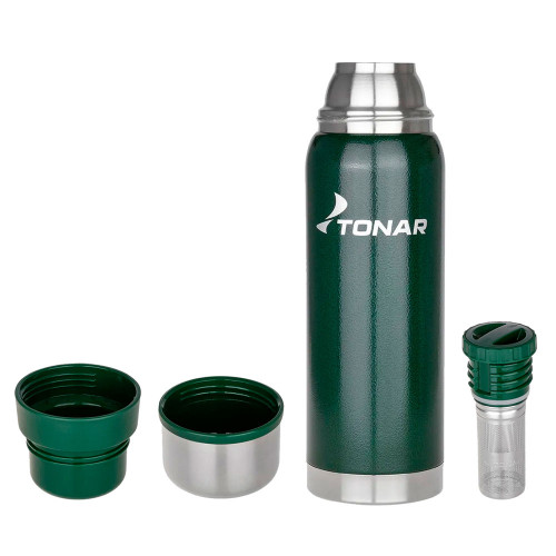 Термос ТОНАР 1000ML с ситечком зеленый (2 крышки-кружки)