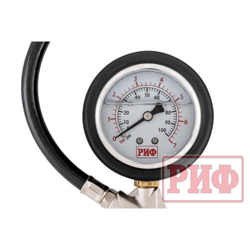 Пистолет РИФ для подкачки колес виброустойчивый (серебро) с манометром РИФ от 0 до 7 атм.