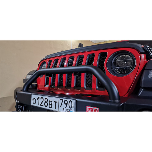 Бампер РИФ силовой передний Jeep Wrangler JL 2018+ под доп. фары, с центральной защитной дугой