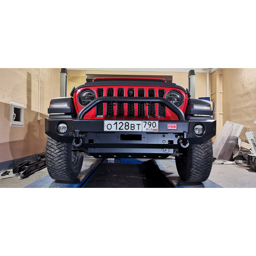 Бампер РИФ силовой передний Jeep Wrangler JL 2018+ под доп. фары, с центральной защитной дугой