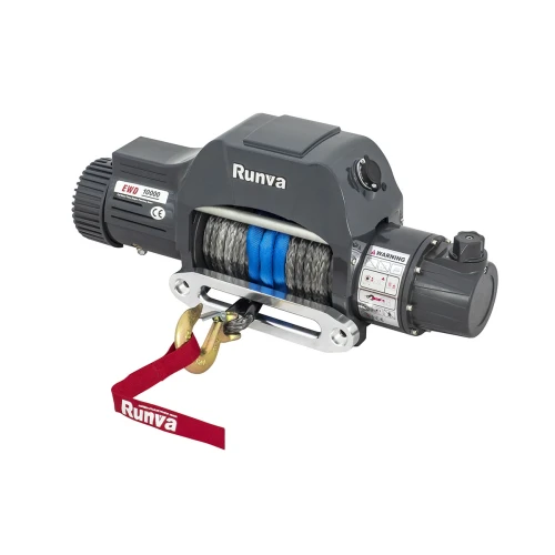 Лебёдка электрическая двухскоростная 12V Runva 10000 lbs синтетический трос (уценённая)